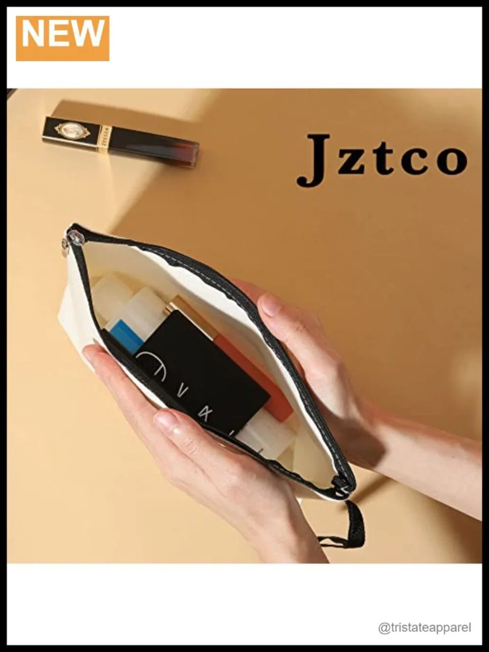 Durable Polyester Zippered Makeup Bag with Beach Print Travel Cosmetic Case